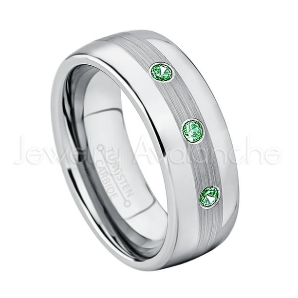 6MM Brushed Finish Comfort Fit Classic Dome White Wedding Band 5 May Birthstone Ring 0.21ctw Emerald 3-Stone Titanium Ring 6MM Brushed Finish Comfort Fit Classic Dome White Wedding Band 5 May Birthstone Ring 0.21ctw Emerald 3-Stone Titanium Ring